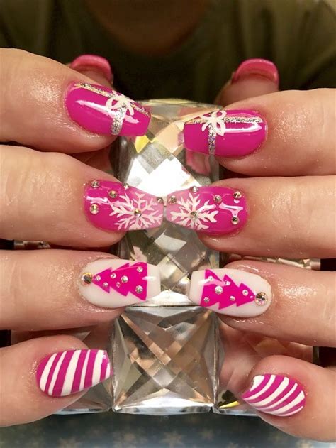 black and pink christmas nails|hot pink christmas nails.